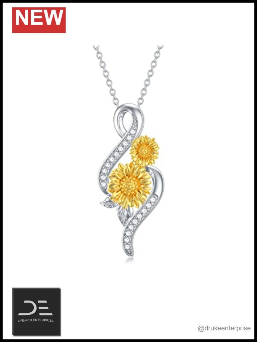 You Are My Sunshine 18K Gold Plated Sterling Silver Diamond Sunflower Pendant